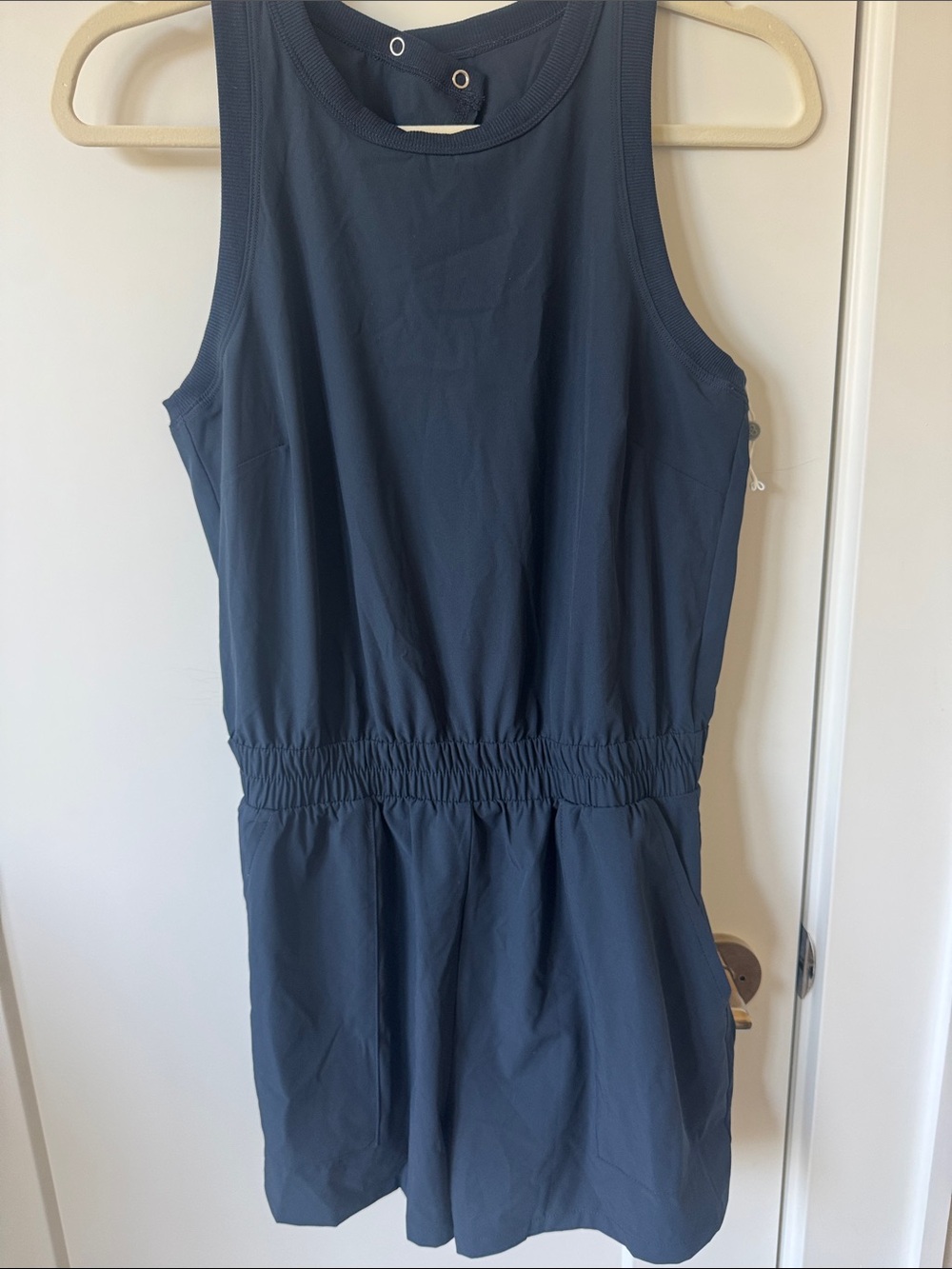 Zella Navy Sleeveless Romper with Elastic Waist